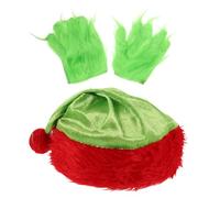 LIFKOME Green Furry Monster Gloves and Santa Hat Set Unique Cosplay Props for Halloween Christmas Parties Accessory for Themed Events and Holiday Gatherings
