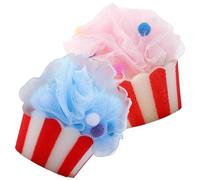 LIFKOME Ice Cream Bath Loofahs 2pcs Boys and Girls Shower Balls Body Exfoliating Sponge Poufs for Bathing, Striped Pink and Blue Foaming Shower Accessories for Boys and Girls