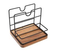 LIFKOME Iron Frame Wooden Base Napkin Holder for Table Freestanding Napkin Dispenser with Pepper Bottle Storage Vintage Industrial Style Tissue Rack for Kitchen Dining and Outdoor Use