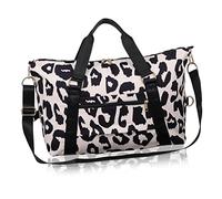 LIFKOME Large Capacity Cow Print Travel Bag Black Oxford Luggage Carry Bag with Shoulder Straps for Weekend Travel and Short Business Trips