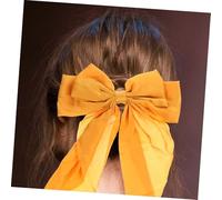 LIFKOME Large Satin Hair Bow Clip for Long Tail Big Bowknot Ribbon Barrette Elegant Silk Hair Clamp for Parties Weddings Daily Wear Metal Spring Clip in Bright Yellow
