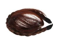 LIFKOME Light Brown Women Braided Headband with Natural Air Bangs Fishtail Braid Hairpiece Extension for Women Easy One-piece Hairband Wig Enhancing Facial Features for Daily Party Styles