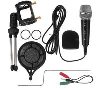 LIFKOME Live Broadcasting Condenser Microphone with Tripod Stand for Karaoke Recording and Internet Voice Chat Portable Black Desktop Mic for Computer and Phone Use