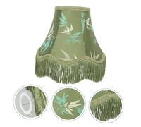 LIFKOME Macrame Tassel Lampshade Replacement European Style Decorative Table Lamp Shade with Bamboo Leaf Design Rustic Green Handmade Lamp Cover for Bedroom Living Study