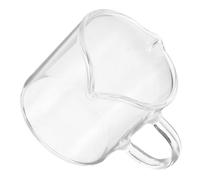 LIFKOME Mini Glass Creamer Pitcher with Double Spouts Transparent Thickened Glass Milk Pourer for Single Servings Stylish Modern Design Coffee and Tea Milk Jug for Personal Use
