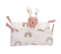 LIFKOME Newborn Security Blanket 100% Cotton Muslin Soft and Comfortable Crinkled Fabric Cute Bunny Shape Pink Breathable Baby Soothing Blanket for Nursery and Sleep