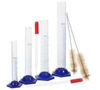 LIFKOME Plastic Graduated Cylinder Set and Excellent Chemical Resistance for Laboratory Experiments 10ml 25ml 50ml 100ml with Cleaning Brushes and Dropper, Wear Resistant Markings