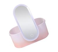 LIFKOME Portable Cosmetic Jewelry Organizer Box with LED Light Mirror, Abs Travel Makeup Case with 360° Rotating Handle, Pink Gradient Handheld Makeup Storage for Female Travel Supplies