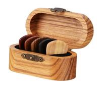 LIFKOME Portable Wooden Guitar Pick Box with Mixed Color Picks Practical Plectrum Storage Holder for Guitar Lovers Protective Case for Acoustic and Electric Accessories
