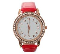 LIFKOME Pu Leather Rhinestone Wrist Watch for Women Adjustable Timepiece Elegant Fashion Accessory for Parties and Daily Wear Red Rose