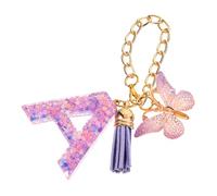 LIFKOME Purple Resin Initial Letter Keychain Tassel Charm Cute Pendant for Backpacks Purses Accessories Elegant Multipurpose Kawaii Charm Gift for Women and Friends