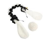 LIFKOME Rabbit Ear Headband and Tail Premium Cloth Bunny Costume Props for Women Lolita Lace Headdress Black and White Rabbit Ears for Halloween Party Dress-up
