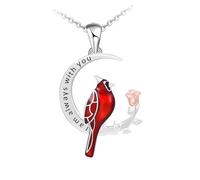 LIFKOME Red Cloak Bird Moon Pendant Necklace Enamel Bird Pendant Fashion Jewelry for Women Couples Everyday Wear