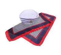 LIFKOME Sailor Captain Hat and Scarf Classic White Striped Polyester Costume Accessory Lightweight Breathable for Fancy Dress Cosplay