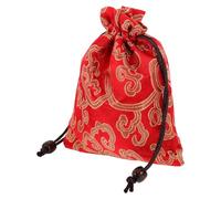 LIFKOME Silk Brocade Jewelry Pouch Bag with Drawstring for Travel and Daily Use, Elegant Red Fortune Bag for Buddhist Prayer Beads and Small Items, Portable Multifunctional Embroidered