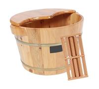 LIFKOME Solid Wood Foot Basin with Lid and Built Massager High Temperature Resistant Foot Tub for Home Spa Pedicure Office Relaxation
