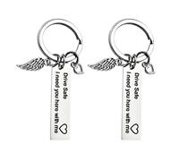 LIFKOME Stainless Steel Driver Key Chains 2PCS Silver Large Fob Bag Ornament Drive Safe Here Me Words