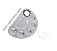 LIFKOME Stainless Steel Makeup Mixing Palette Set with Small Half-circle Pan Heart-shaped Ring and Mixing Stick 3pcs Manicure Nail Art Display Board for Cosmetic Foundation