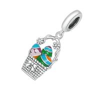 LIFKOME Sterling Silver S925 Easter Egg Basket Pendant Charm Bracelet with Colorful Enamel Drop Oil, Jewelry Making Accessory for Crafting and Giving