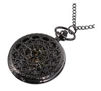 LIFKOME Vintage and Thin Smooth Chain Stylish Quartz Movement Black Pocket Watch Alloy with Hollow Web Carved Front for Birthday or Fathers Day