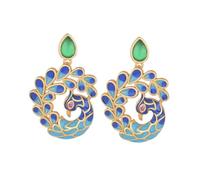 LIFKOME Vintage Chinese Style Enamel Peacock Agate Earrings for Women Elegant Hanfu Ear Jewelry Unique Hand-painted Studs for Daily Wear and Casual Chic