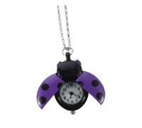 LIFKOME Vintage Ladybug Pocket Watch Necklace Purple Compact Quartz Pendant Retro Charm for Handbags Everyday Accessories Teaching