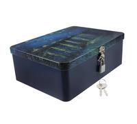 LIFKOME Vintage Lockable Tinplate Box for Desktop Storage Small Jewelry Organizer Case with Construction and Secure Lock Design Home Office and Collectors