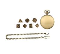 LIFKOME Vintage Metal Dice with Pocket Watch Case and Thick Chain Retro Decorative Game Dice Set for RPG Tabletop Role-Playing and Bar Gaming Supplies