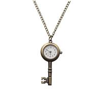 LIFKOME Vintage Retro Bronze Quartz Pocket Watch with Pendant Chain Elegant Key Shape Necklace for Men and Women Father Day Anniversaries and Special Occasions