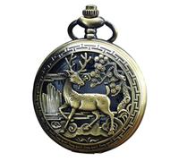 LIFKOME Vintage Retro Quartz Hollow Pocket Watch with Deer Pattern Flip Cover, Small Decorative Pocket Watch with Battery for Men and Women, Antique Style Accessory Suitable for Parties