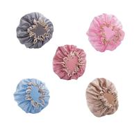LIFKOME Waterproof Double-layer Bathing Caps 5pcs Elastic Shower Hats for Adults with Polyester Fiber and Peva Material, Thicken Design for Home and Spa Use in Light Gold, Pink, Grey,