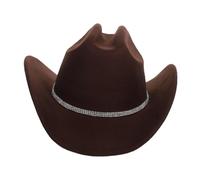 LIFKOME Western Cowboy Hat for Women Wide Brim Felt Jazz Party Hat with Rhinestone Band Breathable Cowgirl Headgear for Summer Outdoor Festivals and Themed Events Brown