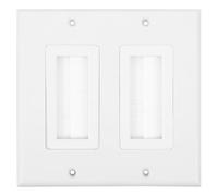 LIFKOME White Plastic Dualport Brush Wall Plate Cable Pass Through Insert for Wires with Cable Management System Neatly Organising and Hiding Wires for Wall Mounted Tv