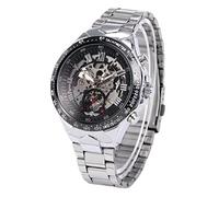 LIFKOME Winner Skeleton ' Mechanical Watch Stainless Steel Band Round Dial Construction Black Color for Everyday Wear