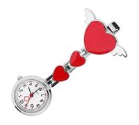 LIFKOME Womens Clip on Fob Watch Epoxy Quartz Hanging Watch Heart-Shaped Lapel for Nurses Doctors Simple Design Red