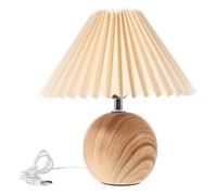 LIFKOME Wood Grain Bedside Table Lamp with USB Port Warm Brightness Pleated Shade Cozy Bedroom Nightstand Lighting for Guesthouse and Home Use