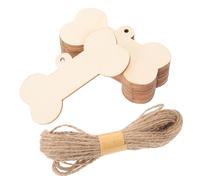 LIFKOME Wooden Dog Bone Tags 5x10cm Unfinished DIY Wood Cutouts with Jute Rope 10m Multi-function Craft Plaques for Pet Memorials and Home Decoration