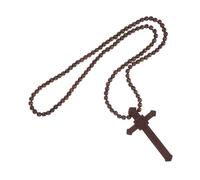 LIFKOME Wooden Rosary Crucifix Necklace with Prayer Beads for Men Women Hip-hop Style Religious Cross Pendant Jewelry for Christian Meditation and Church Decor