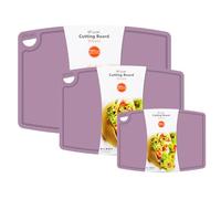 Liflicon Silicone Thick Cutting Boards Mats Set of 3 Foldable & Flexible Design Juice Grooves Easy Grip Handle Dishwasher Safe for Kitchen,BPA free Silicone Cutting Board-Plum Purple