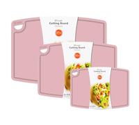 Liflicon Silicone Thick Cutting Boards Mats Set of 3 Foldable & Flexible Design Juice Grooves Easy Grip Handle Dishwasher Safe for Kitchen,BPA free Silicone Cutting Board-Soft Pink