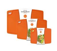 Liflicon Silicone Thick Cutting Boards Mats Set of 3pcs Foldable & Flexible Design Juice Grooves Easy Grip Handle Dishwasher Safe for Kitchen,BPA free Chif-Orange