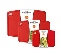 Liflicon Silicone Thick Cutting Boards Mats Set of 3pcs Foldable & Flexible Design Juice Grooves Easy Grip Handle Dishwasher Safe for Kitchen,BPA free Silicone Cutting Boards/Mats-Red