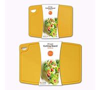 Liflicon Thick Cutting Boards for Kitchen Silicone Chopping Board Set of 2 Mid 12.6'' x 9.1”,Mini 9.1”x7.1” Non-slip Deep Drip Juice Groove Easy Grip Handle,Dishwasher Safe-Yellow