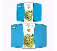 Liflicon Thick Cutting Boards for Kitchen Silicone Chopping Board Set of 2 Mid 12.6'' x 9.1”,Mini 9.1”x7.1” Non-slip Deep Drip Juice Groove Easy Grip Handle,Dishwasher Safe-Blue