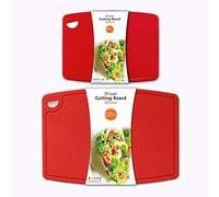 Liflicon Thick Cutting Boards for Kitchen Silicone Chopping Board Set of 2 Mid 12.6'' x 9.1”,Mini 9.1”x7.1” Non-slip Deep Drip Juice Groove Easy Grip Handle,Dishwasher Safe-Red