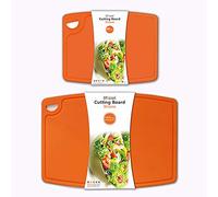 Liflicon Thick Cutting Boards for Kitchen Silicone Chopping Board Set of 2 Mid 12.6'' x 9.1”,Mini 9.1”x7.1” Non-slip Deep Drip Juice Groove Easy Grip Handle,Dishwasher Safe-Orange