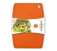 Liflicon Thick Silicone Cutting Board 12.6'' x 9.1'' Juice Grooves Easy Grip Handle Dishwasher Safe-Orange