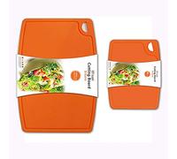 Liflicon Thick Silicone Cutting Boards for Kitchen Silicone Chopping Boards/Mats Set of 2 Extra Large14.6''x10.43'', Mini 9.1”x7.1” Non-slip Deep Drip Juice Groove, Dishwasher Safe-Orange