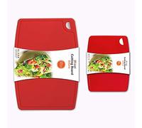 Liflicon Thick Silicone Cutting Boards for Kitchen Silicone Chopping Boards/Mats Set of 2 Extra Large14.6''x10.43'', Mini 9.1”x7.1” Non-slip Deep Drip Juice Groove, Dishwasher Safe-Red