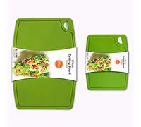Liflicon Thick Silicone Cutting Boards for Kitchen Silicone Chopping Boards/Mats Set of 2 Extra Large14.6''x10.43'', Mini 9.1”x7.1” Non-slip Deep Drip Juice Groove, Dishwasher Safe-Green